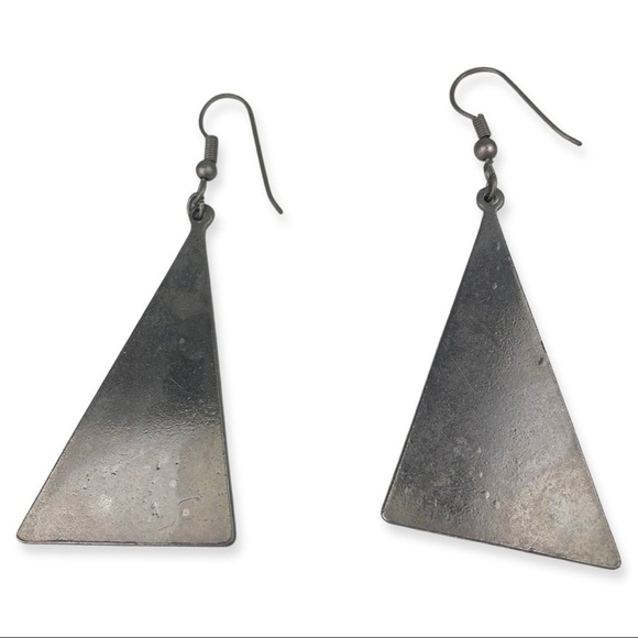 Vintage Faux Abalone Shell Blue Triangle Dangle Earrings - Picture 2 of 3